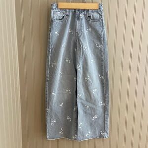 GAP Kids Wide Leg Embroidered Light Grey Denim Jeans Size 10